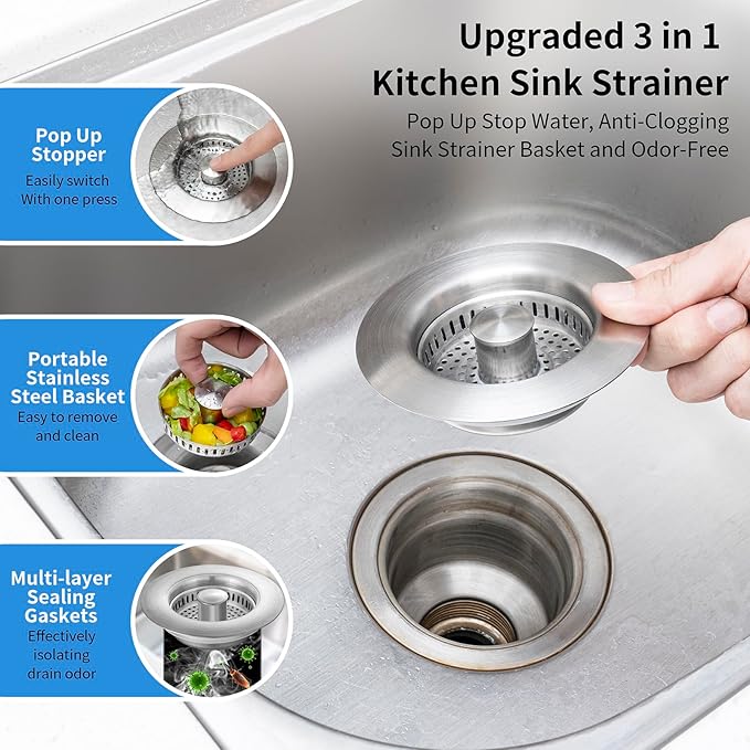 Kitchen Sink Drain Strainer 3 in 1