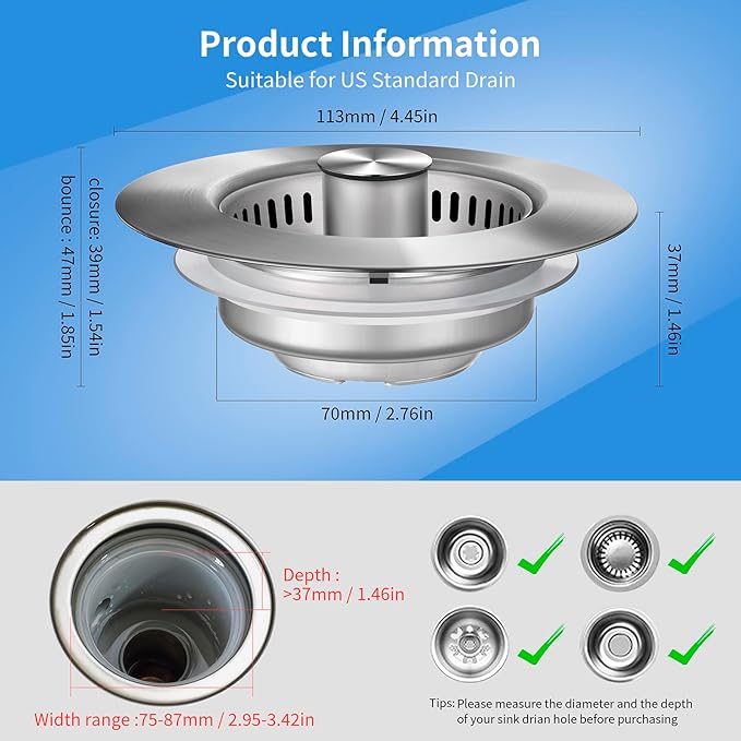 Kitchen Sink Drain Strainer 3 in 1