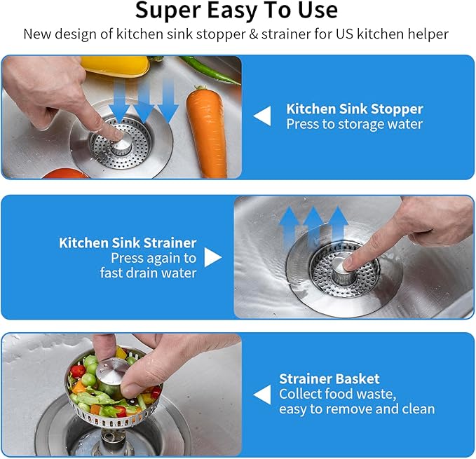 Kitchen Sink Drain Strainer 3 in 1